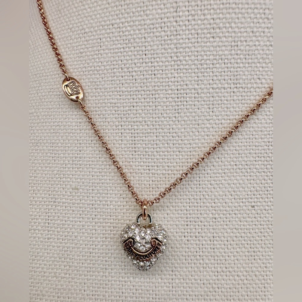 💜 Juicy Couture Rose Gold-Tone Crystal Heart Necklace 💛 16” + 2.5” Extender